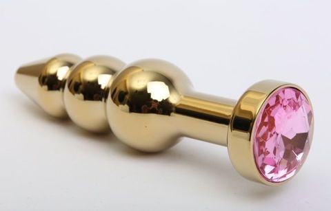 Золотистая анальная ёлочка с розовым кристаллом - 11,2 см. - 4sexdreaM 47436