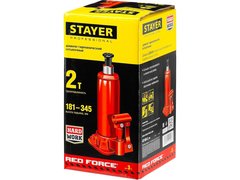 STAYER RED FORCE, 2 т, 181 - 345 мм, бутылочный гидравлический домкрат, Professional (43160-2)