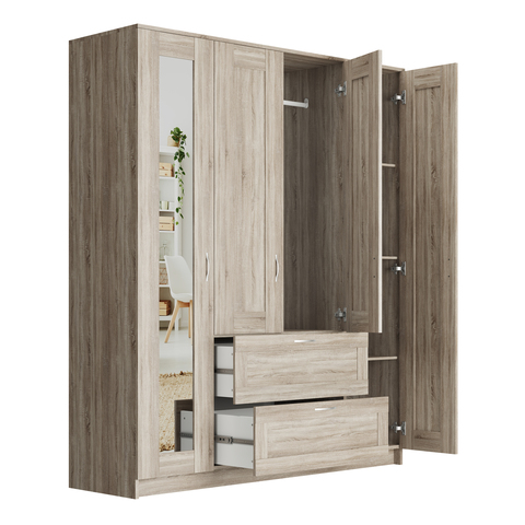 Шкаф комбинированный с зеркалом 4 двери 2 ящика Сириус