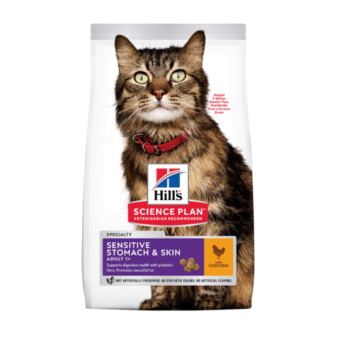 Hill's Science Plan Adult Sensitive Stomach & Skin Chicken Сухой корм для кошек с чувствительным пищеварением и кожей с Курицей