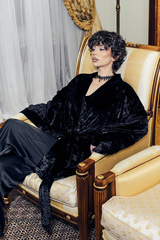 Кимоно бархатное с леопардовым подкладом