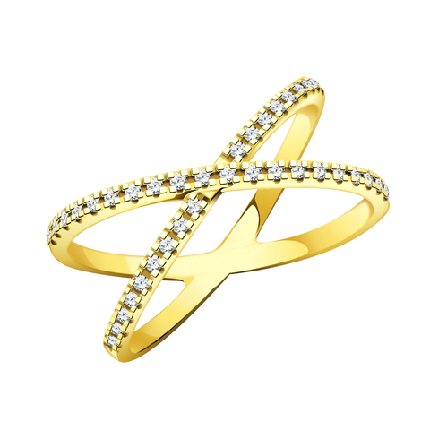 л10485 - Кольцо в форме крестика с фианитами из желтого золота