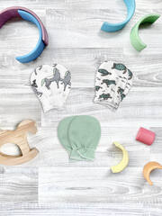 Рукавички-антицарапки Mjölk Черепашки/Circus/Magic Mint, сет из 3х пар