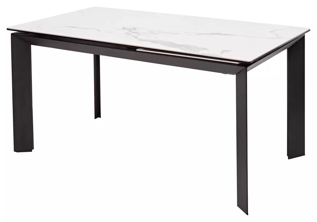Стол CREMONA 140 HIGH GLOSS STATUARIO Белый мрамор глянцевый, керамика/ черный каркас, DISAUR