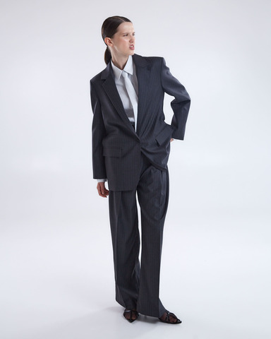 Жакет в полоску из шерсти Лоро Пиана темно-серый