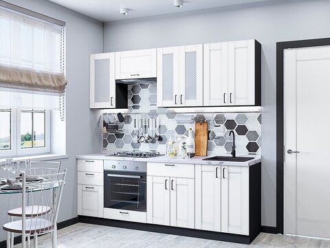 Прямая модульная кухня Лофт-01 Super White - Graphite 2140*2200*600