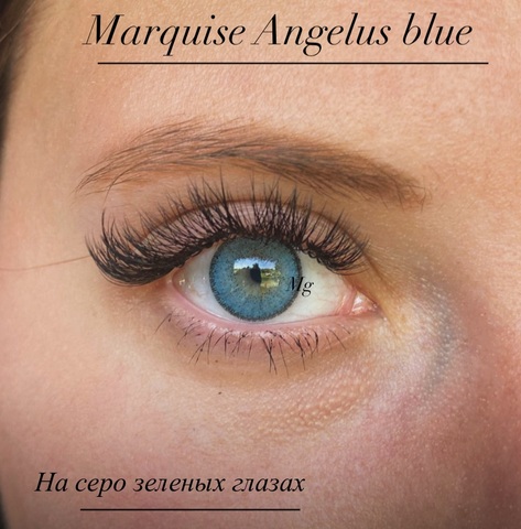 Яркие голубые цветные линзы с окантовкой Marquise Angelus blue / Цветные голубые линзы для темных и светлых глаз / 12 месяцев