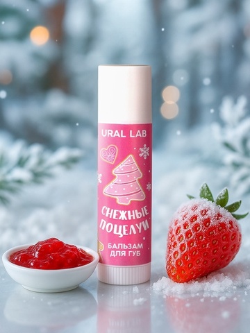 Бальзам для губ «Снежные поцелуи», 10 г, аромат клубничного джема, URAL LAB