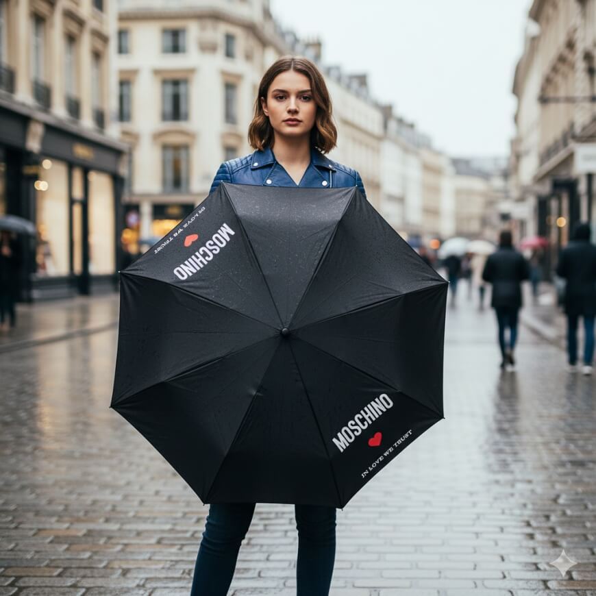 Купить чёрный зонт Moschino 8956-A In love we trust в МСК|Магазин