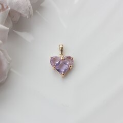 Подвеска Сердце с сиреневым фианитом, 14 мм, позолота, П544