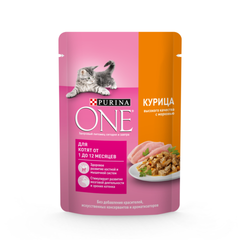 Purina one для котят курица с морковью 75гр