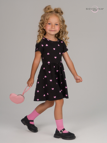 Платье Лето розовые сердечки на черном