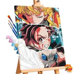 Картина по номерам Клинок рассекающий демонов Танджиро Камадо, Зеницу Агацума, Иноске Хашибира