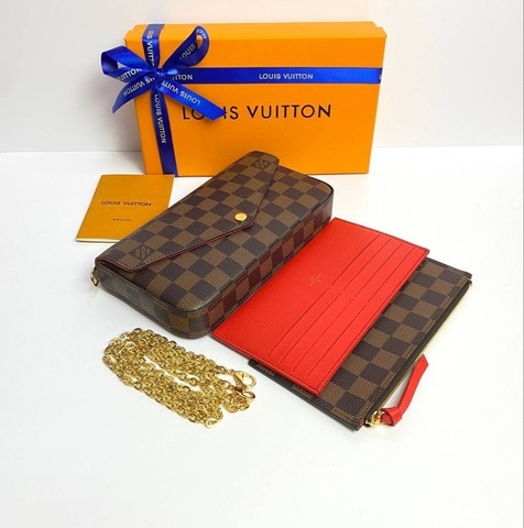 Клатч Louis Vuitton Felicie канва Damier Ebene коричневый