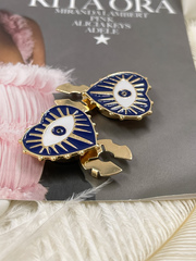 Накладка на пуговицу в форме сердца с глазом золотистая с синей эмалью