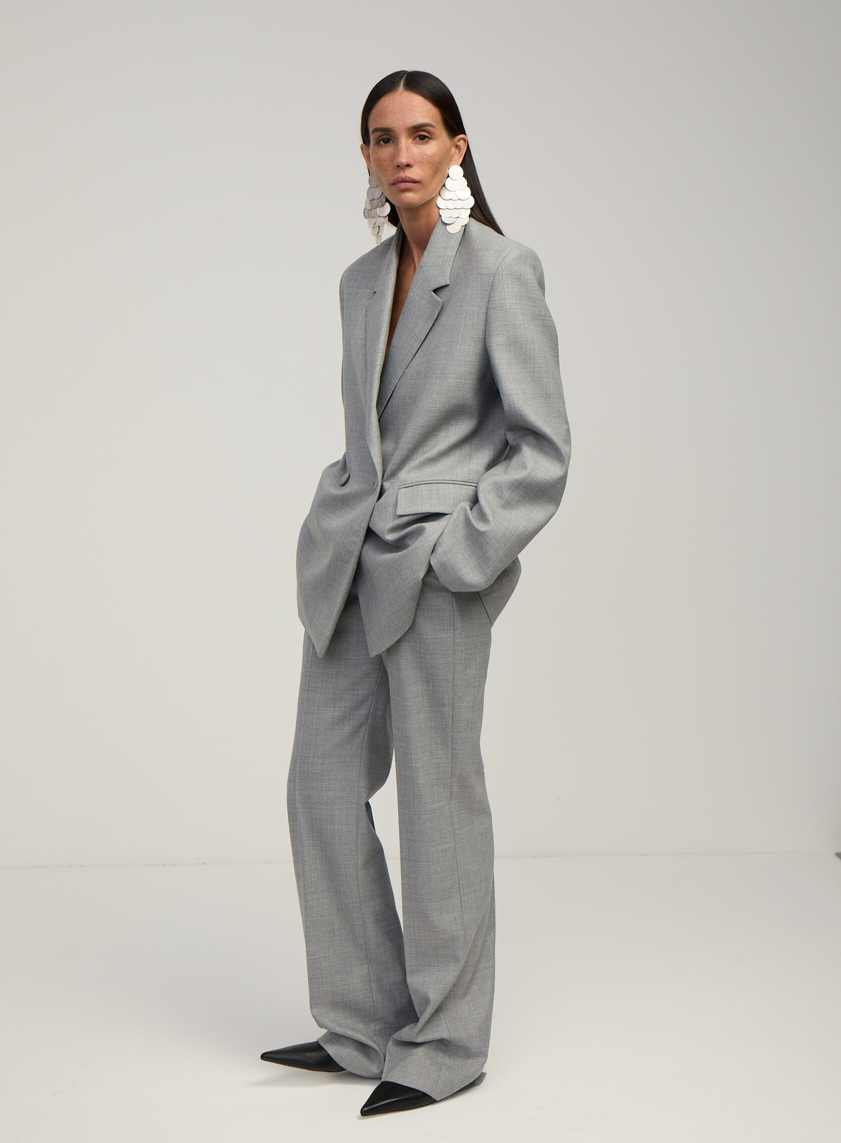 Брюки палаццо серые