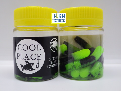 Форелевая силиконовая приманка COOL PLACE BUK FLOATING STRETCH цвет ЧЕРНО-ЗЕЛЁНЫЙ ( плавающая/ тянущаяся ) 65 мм/ 7 шт в банке.