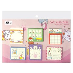 
          Набор блоков для записей с клеевым краем, Alingar, 6 шт - 50*60 мм, по 20 л., "Котики и девочки", (розовый фон), европодвес