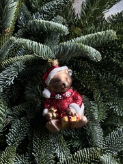 Новогодняя игрушка Медвежонок с подарком Тэрри стекло