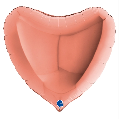 Воздушный шар сердце большое, розовое золото, 91 см