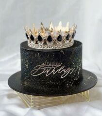 Декоративная корона на торт, золото (Черные камни)