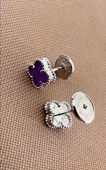 Серьги пусеты клевер лаванда VCA качество white VGOLD