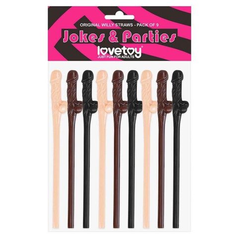 Разноцветные трубочки для коктейля в виде пенисов Willy Straws - 9 шт. - Lovetoy LV765001B