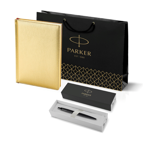 Подарочный набор: Шариковая ручка Parker  Jotter XL SE20 Monochrome в подарочной упаковке, цвет: Black, стержень: Mblue и Ежедневник золотистый недати