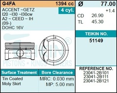 Поршень двигателя TEIKIN 51149 STD (4шт/упак)