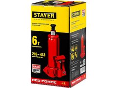 STAYER RED FORCE, 6 т, 216 - 413 мм, бутылочный гидравлический домкрат, Professional (43160-6)