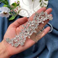 Гребень, диадема - Украшение для волос, свадебное украшение, на выпускной, со стразами,   14,5 см, серебро.