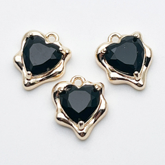 Подвеска Сердце, цвет золото + черный, размер 13*10 мм, цена за 1 шт