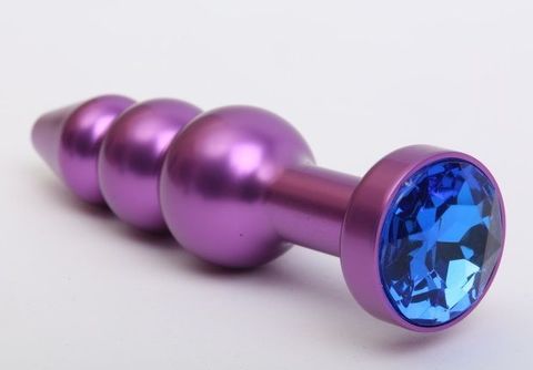 Фиолетовая фигурная анальная ёлочка с синим кристаллом - 11,2 см. - 4sexdreaM 47433-3