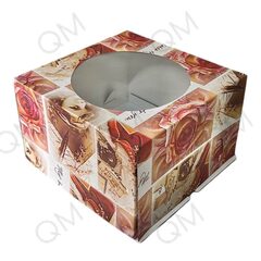 Коробка для торта с окном 300*300*190 мм роза на белой основе, 10 шт
