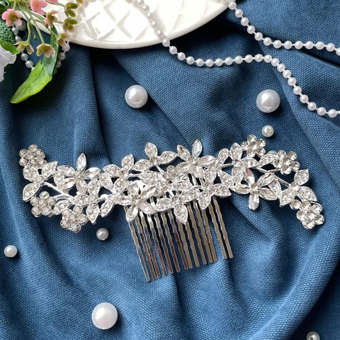 Гребень, диадема - Украшение для волос, свадебное украшение, на выпускной, со стразами,   14,5 см, серебро.