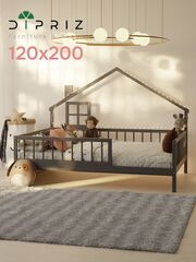 Кровать-домик односпальная 120х200 Локи с настилом из массива сосны для детской комнаты, серая