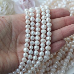 Жемчуг натуральный речной, круглый, 7-8 мм, 1 нить, Ж012