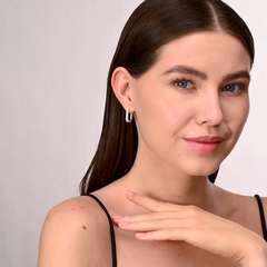 Серьги-конго мягкий прямоугольник из серебра 925 пробы в обсыпке из фианитов