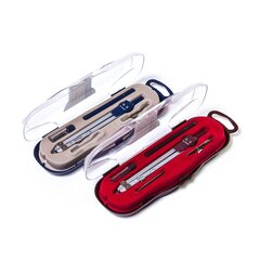 
          Готовальня Alingar, 5 предметов, металл. циркуль, удлинитель,точечная насадка, грифель, держатель для рейсфедерной вставки,пластик. футляр, европодвес, ассорти