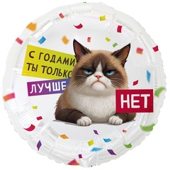 К 18''/46 см, Круг, С годами ты лучше, Кот Сердитый, 1 шт. (В упаковке)