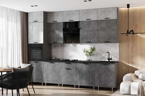 ЛДСП Кухня Рио NEW 3,0/1080м (490) Компановка №3/1 (Бетон светлый/Бетон темный, Графит (Кастилло темный))