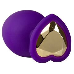 Фиолетовая анальная пробка с золотистым кристаллом-сердцем Bling Plug Small - 7,6 см. - 