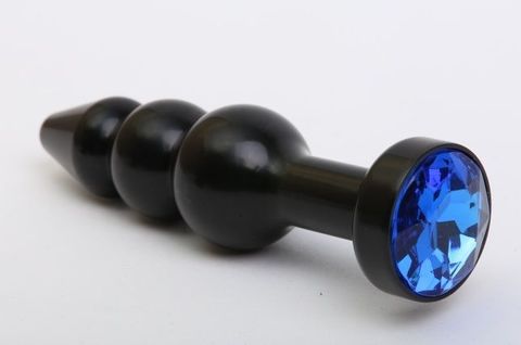 Чёрная анальная ёлочка с синим кристаллом - 11,2 см. - 4sexdreaM 47432-3