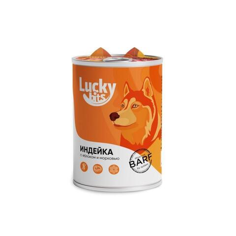 Консервы Lucky bits с индейкой, яблоком и морковью, для собак с 6 мес. 400г (Лаки Битс)