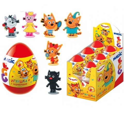 MAGIC EGG ТРИ КОТА Мармелад в пластиковом яйце с игрушкой 1кор*6бл*12шт, 10г