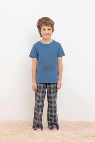 Пижама  для мальчика  К 1599-1/синяя волна,текстильная клетка