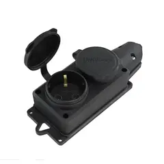 89-7-090 Колодка для удлинителя каучук, 2 розетки, однофазная 16А, с/з c заглушкой, черная, 1788 (Universal)