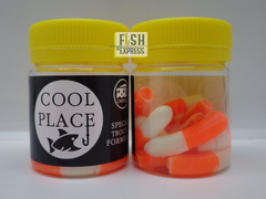 Форелевая силиконовая приманка COOL PLACE BUK FLOATING STRETCH цвет  БЕЛО-ОРАНЖЕВЫЙ ( плавающая/ тянущаяся ) 65 мм/ 7 шт в банке.