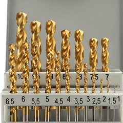 Набор сверл по металлу 1-10мм 19шт DIN338 HSSE-Co8 TiN 135° (мет. кейс) H-Tools 08351100