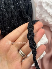 Тесьма плетеная черная с пушистыми вставками